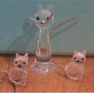 Swarovski 3 cat figurines one big two small